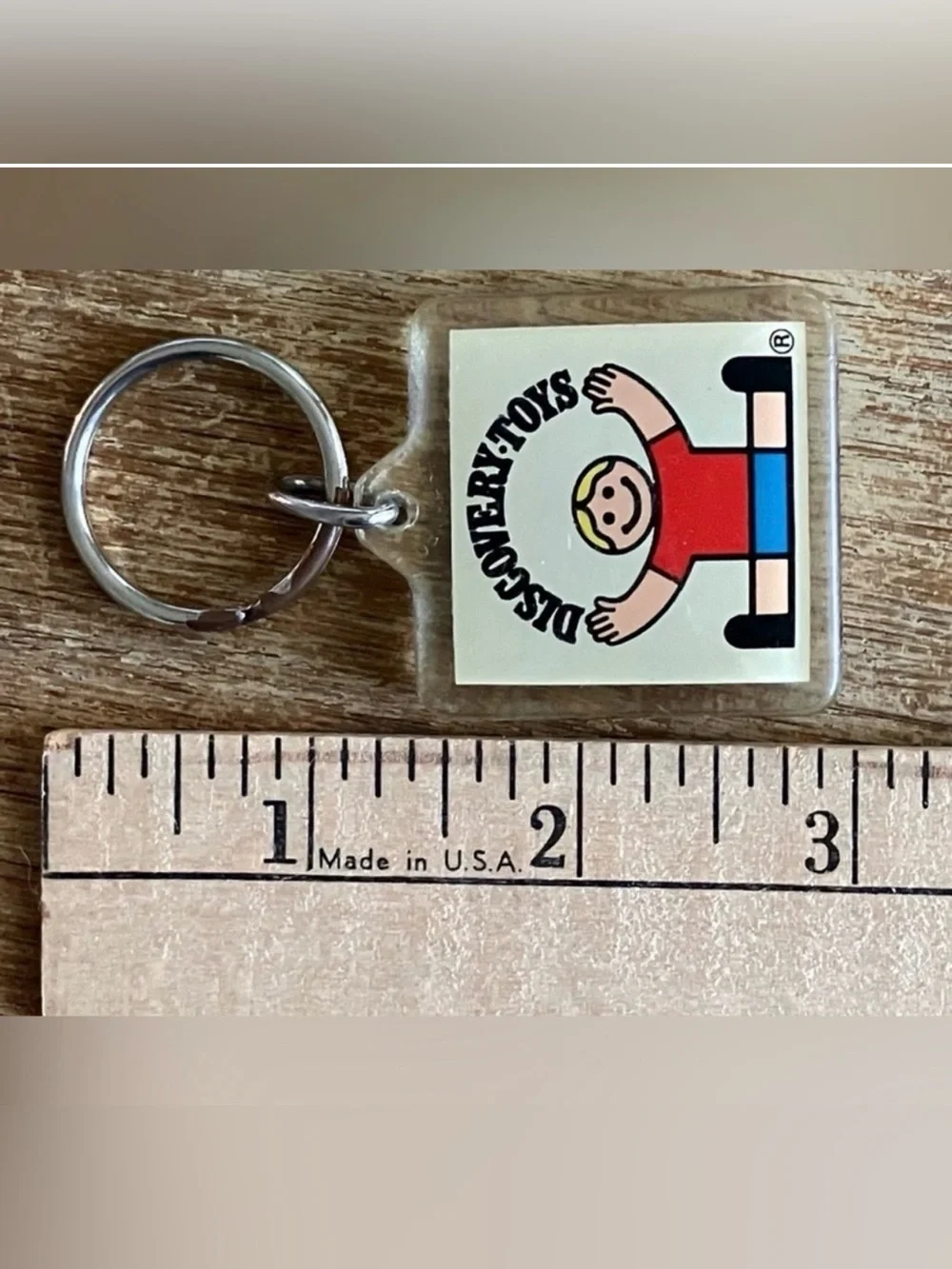 Vintage Discovery Toys Smiling Kid Retro Silver Keychain Rare Find